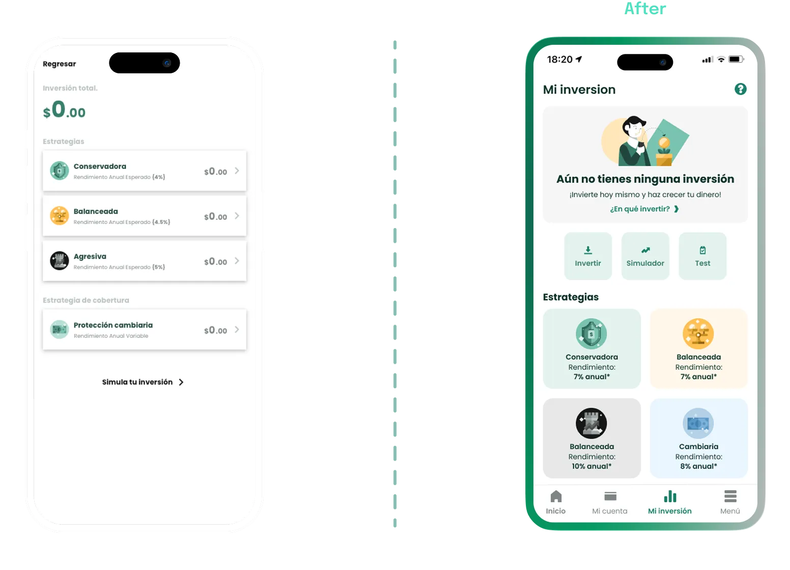 Rediseño de sección de inversiones y empty states