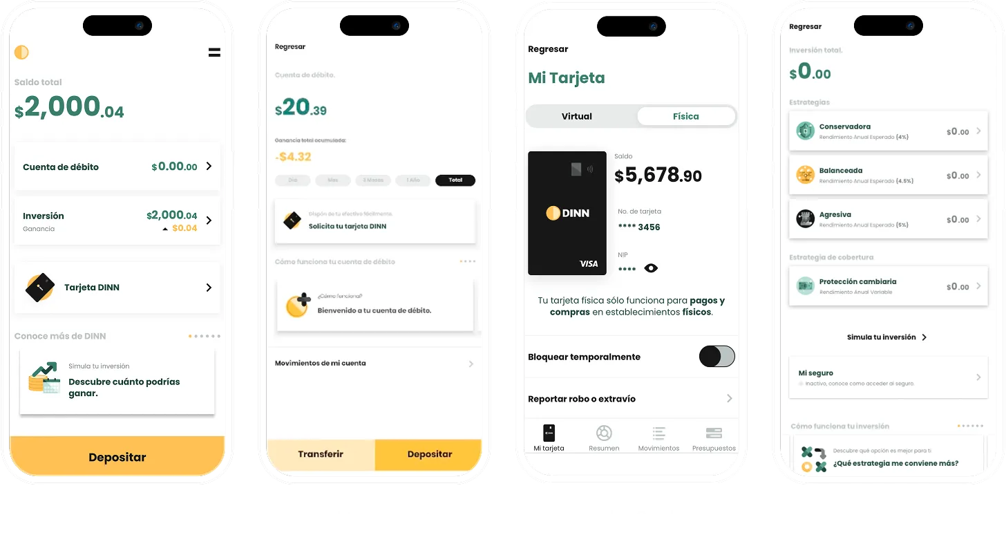 Pantallas de la experiencia previa de DINN